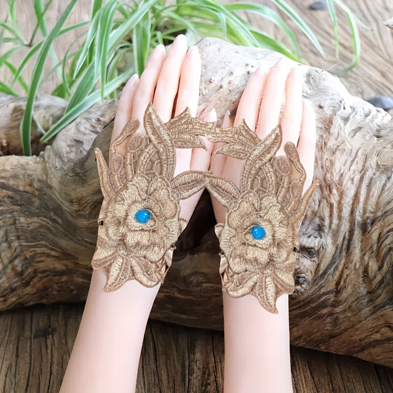 Ethnic Style Fingerless Gloves for Women with Handcrafted Embroidery