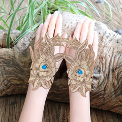 Ethnic Style Fingerless Gloves for Women with Handcrafted Embroidery