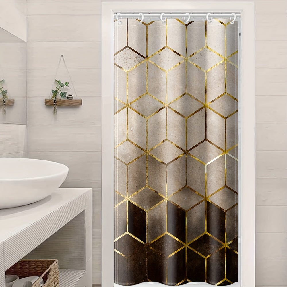 Brown Gradient Shower Curtain Honeycomb Plaid Print With Hooks