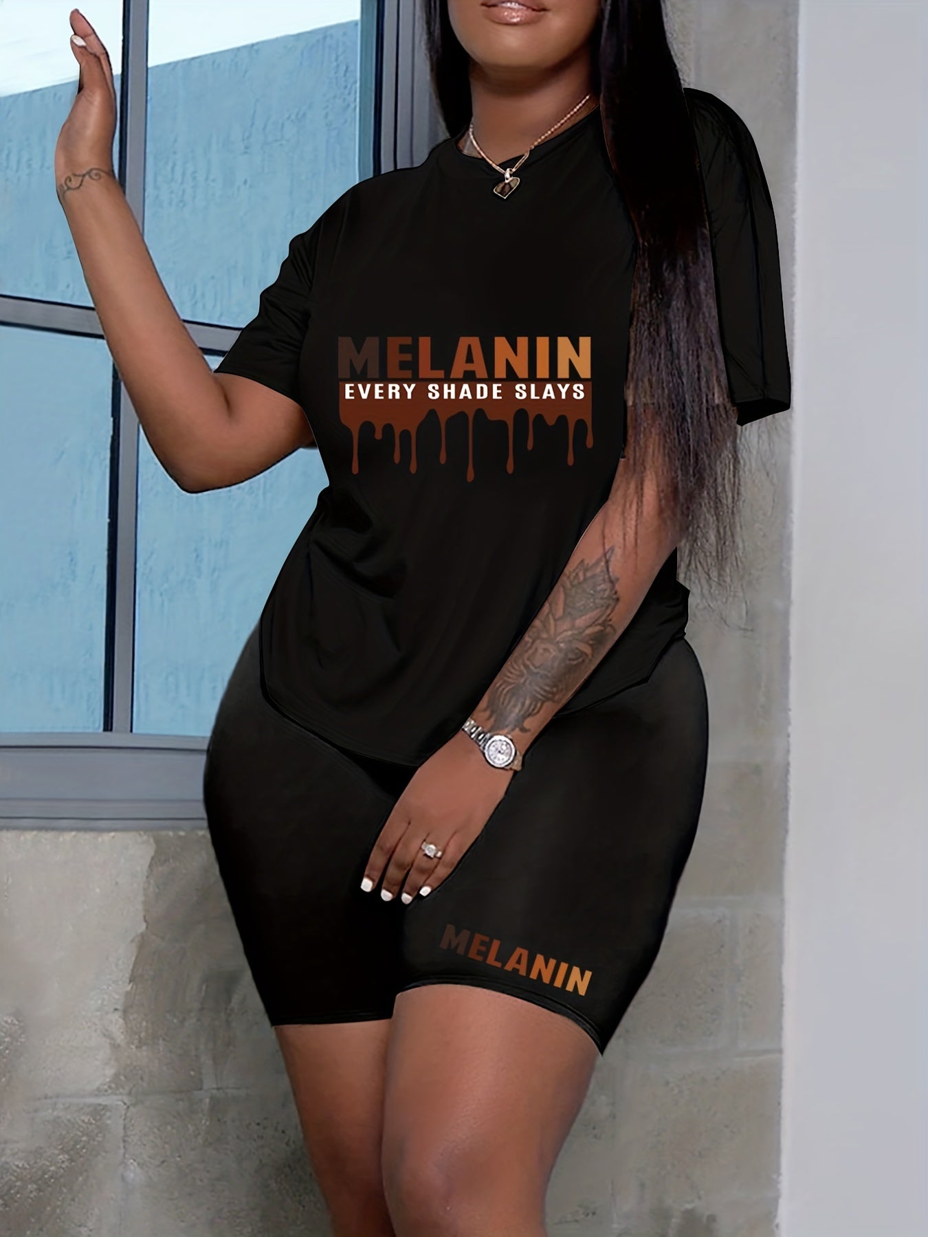 Women's Plus Size Letter Print 2 Piece Set