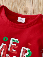 Christmas Letter Print Striped Bodysuit & Headband Baby Set
