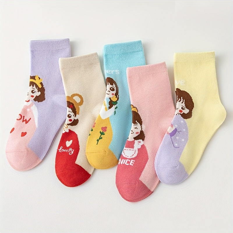 5pairs Cartoon Pattern Kids Socks Breathable Comfy Deodorant Socks