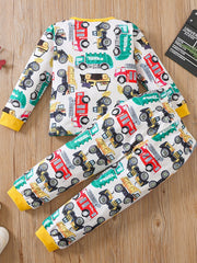 Kid's Car Print Pajama Set Long Sleeve Top & Pants