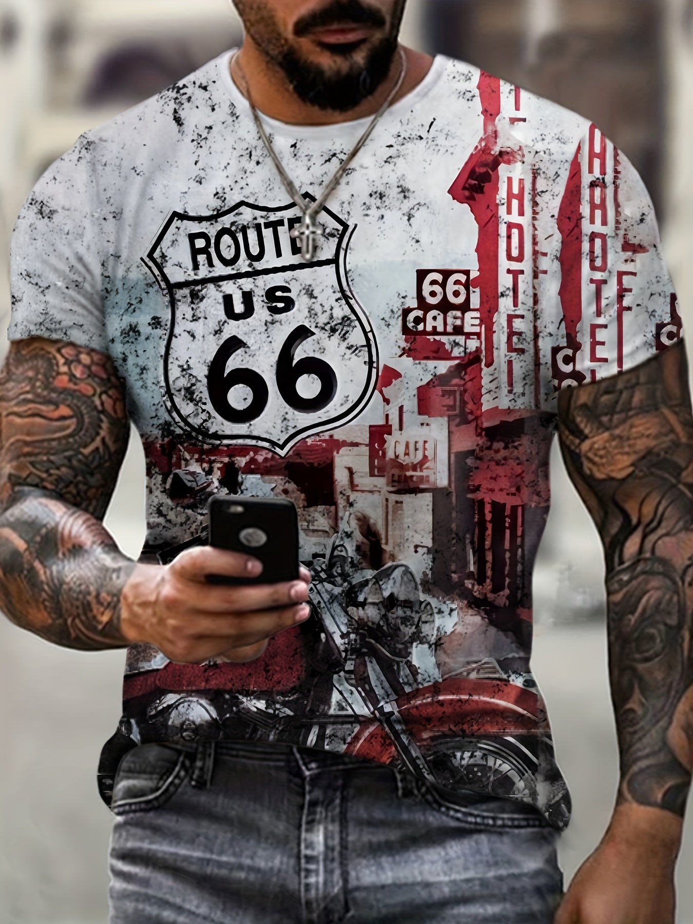 Retro 3D Motorcycle Graphic Print Men's Crew Neck T Shirt for Summer