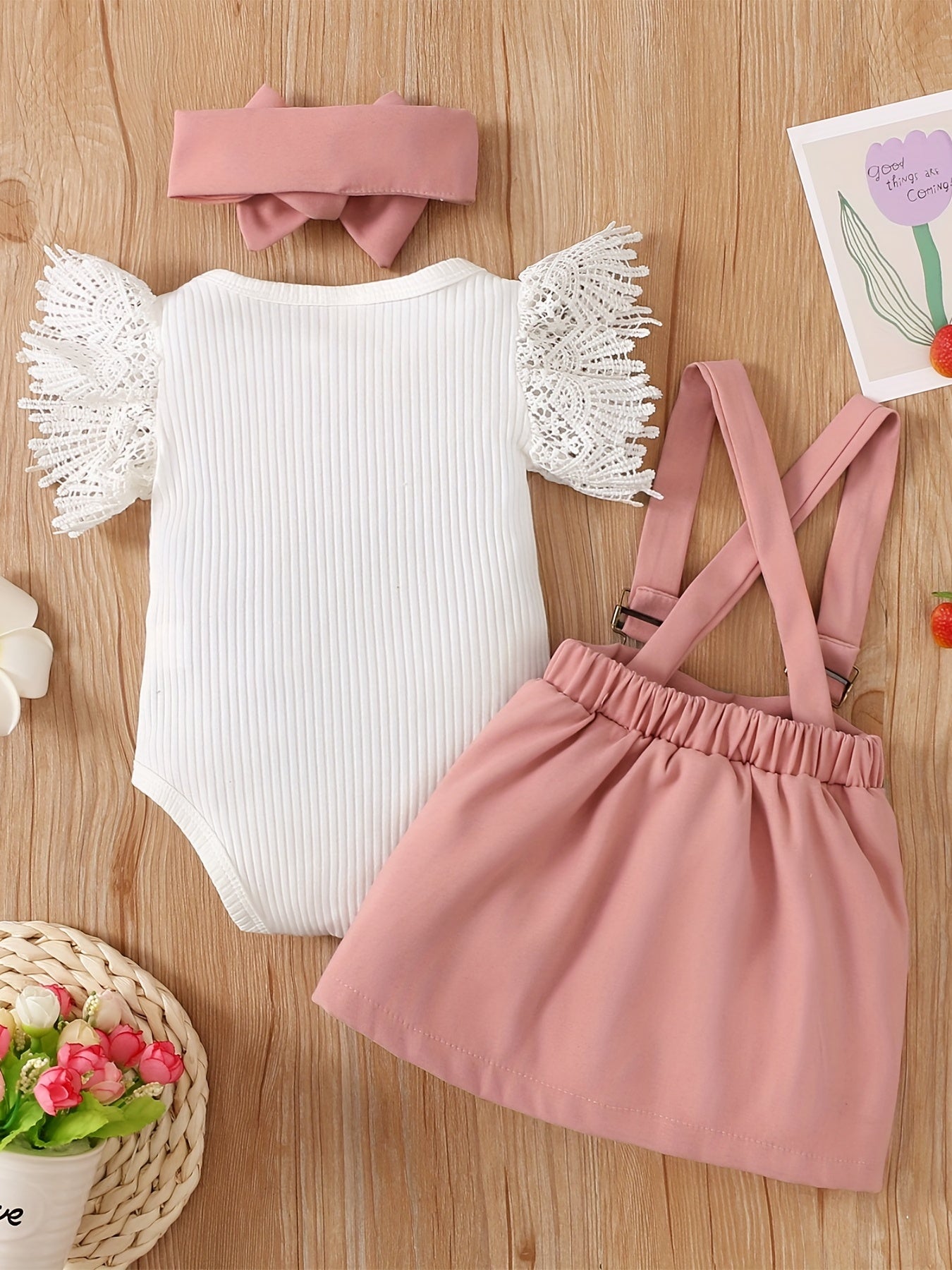 3pcs Baby Girls Casual Top & Suspender Skirt Set