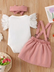 3pcs Baby Girls Casual Top & Suspender Skirt Set