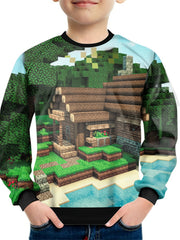 Pixel House Print Kid's Sweatshirt Unisex Pullover