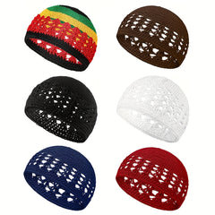 6pcs Hollow Out Crochet Beanie Elastic Head Wraps Unisex Breathable Skull Cap