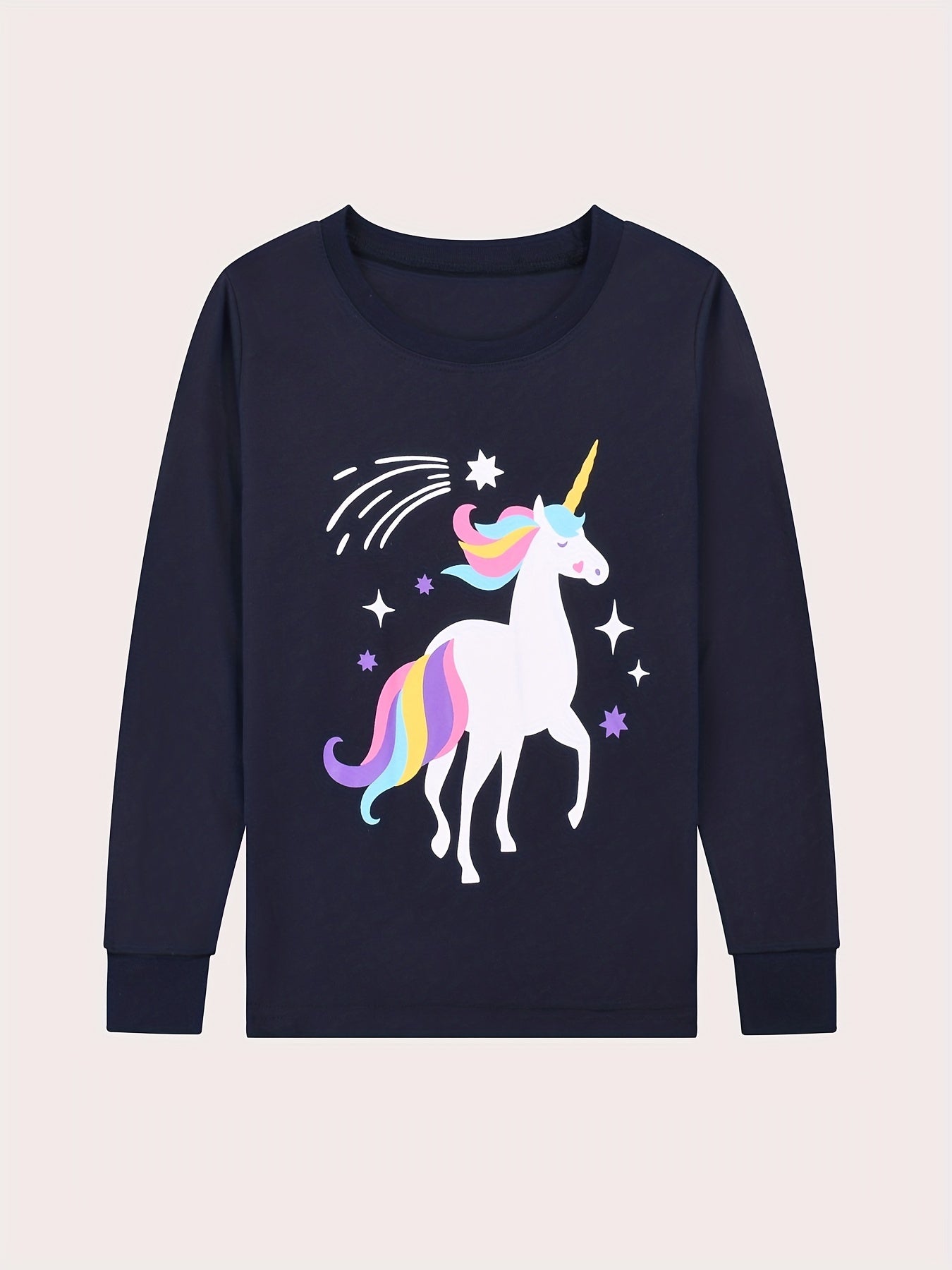 Kids Unicorn Print Pajama Set Long Sleeve Top & Pants Comfy PJ Girl's