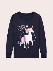 Kids Unicorn Print Pajama Set Long Sleeve Top & Pants Comfy PJ Girl's