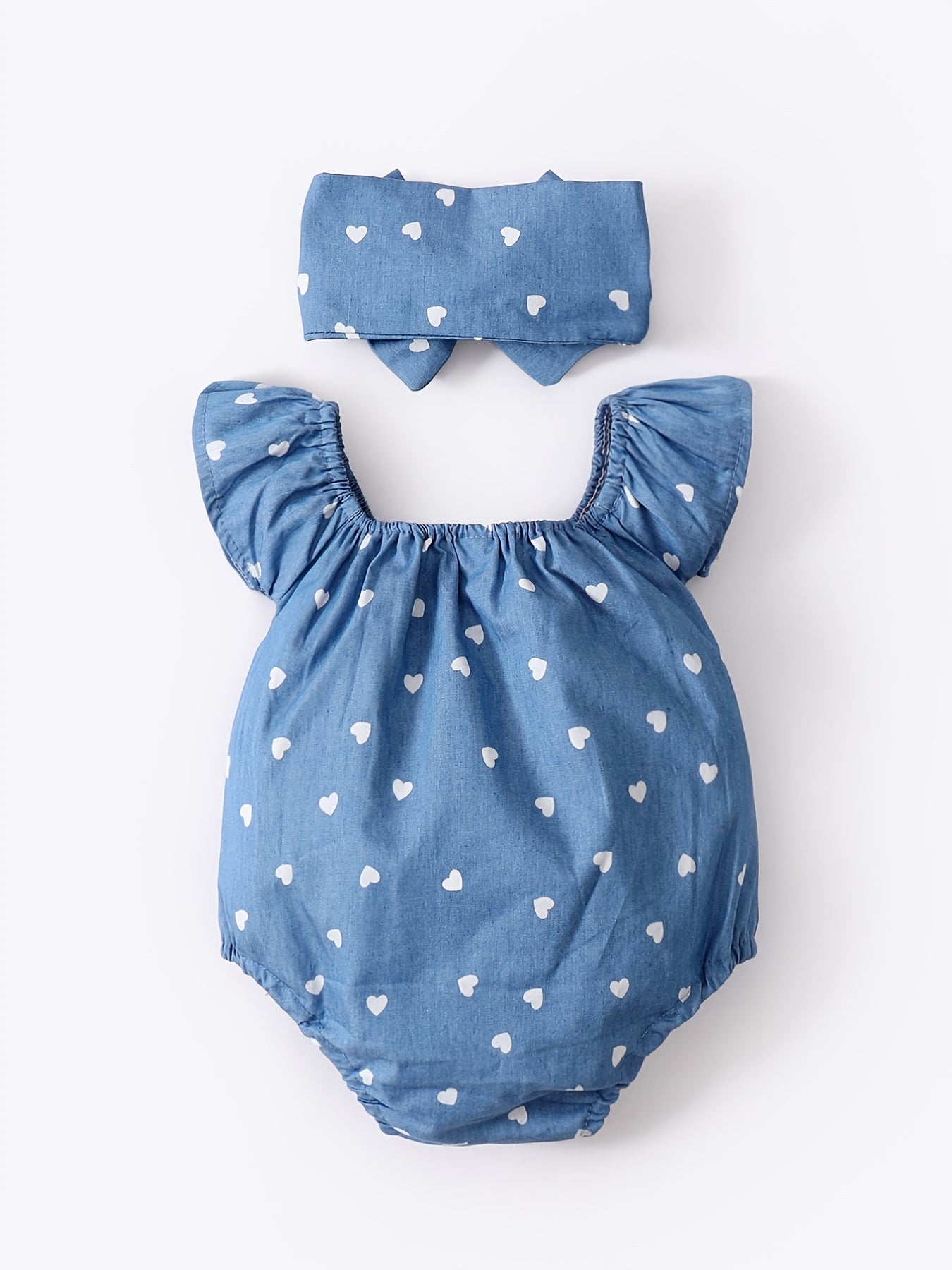 Girls Heart Print Romper & Bow Headband Set