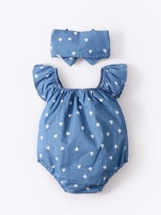 Girls Heart Print Romper & Bow Headband Set