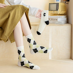3 Pairs Letter Embroidery Mesh Socks Women's Mid Tube Stockings