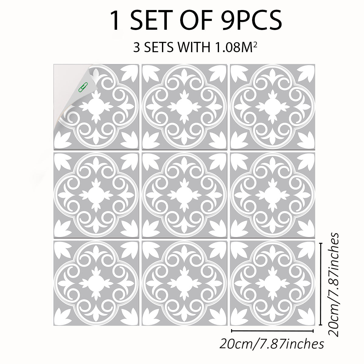 Peel Stick Floor Tile Moroccan Gray Mosaic Look Waterproof PVC Tile Sticker