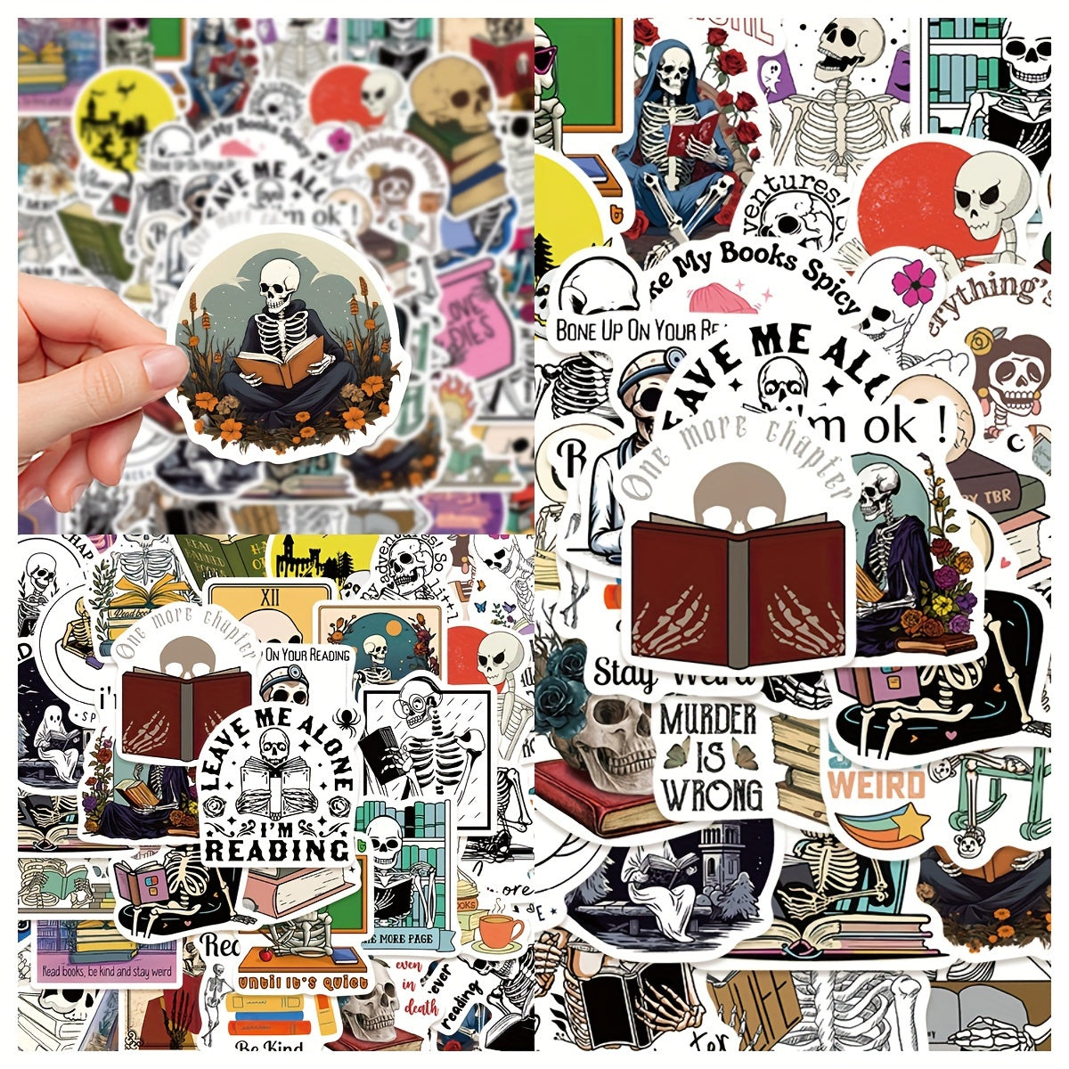 50pcs Skull Reading Series Stickers Helmet Skateboard Waterproof DIY Decoration