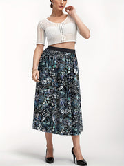 Boho Skirt Women's Plus Floral Print Elastic Tape High Rise