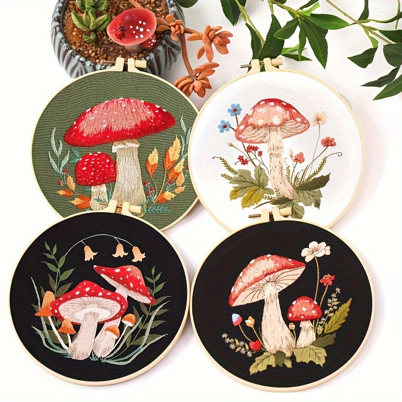 Mushroom Embroidery Kit - DIY Embroidery Material Bag Set