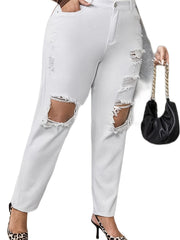 Ripped Button Up Mom Jeans Women's Plus