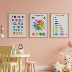 3pcs Rainbow Watercolor Educational Posters For Kids - No Frames