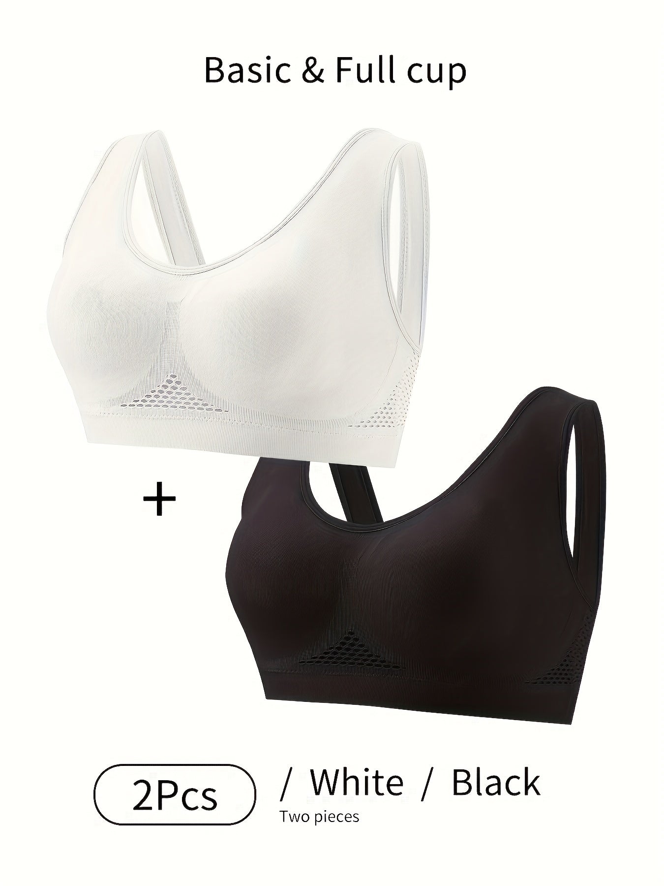 2 Pack Plus Size Bra Set Women's Plus Solid Hollow Mesh Yoga Sportwear Bra 2pcs