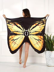 Butterfly Print Surplice V Neck Cover Up High Strech Sleeveless Beach Cover Dres