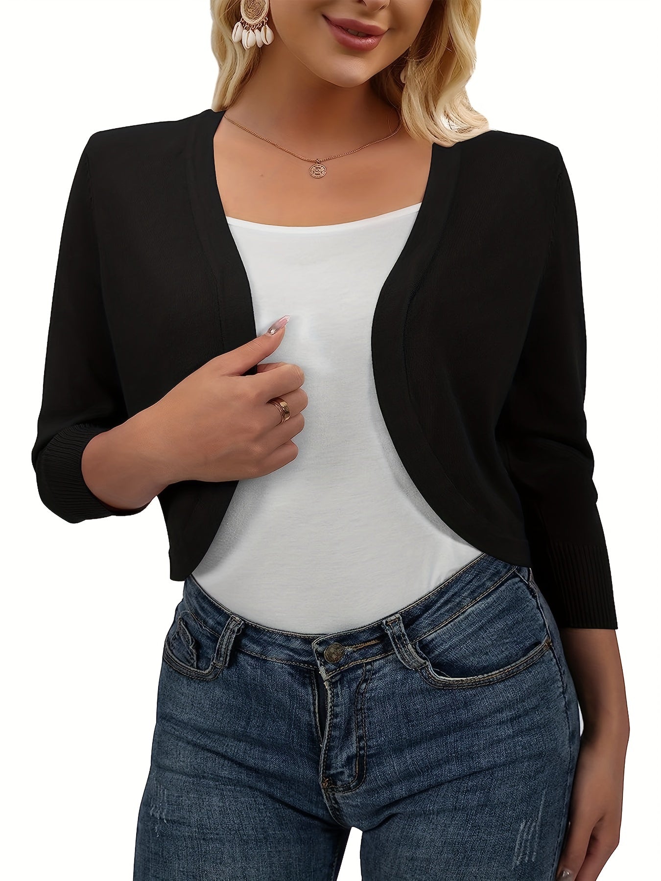 Solid Jacket Casual Open Front Versatile Outerwear Women's Clothing