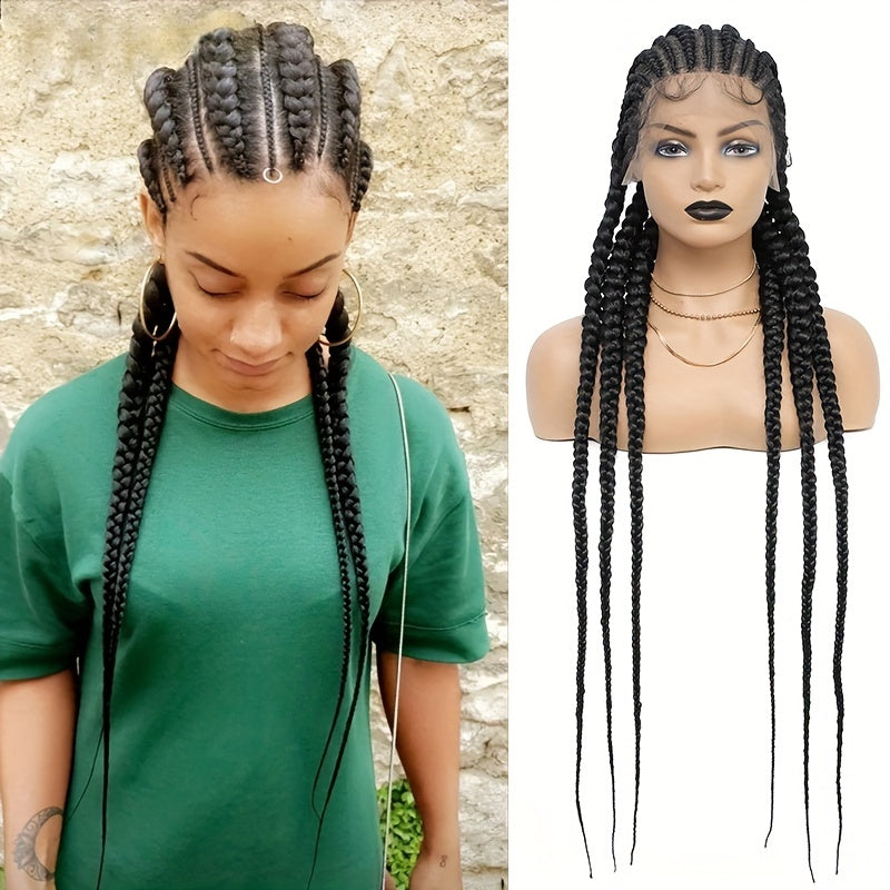 Synthetic Extra Long Braided Lace Front Wig for Women 91 cm