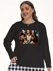 Horror Figure Print Plus Size Halloween Top