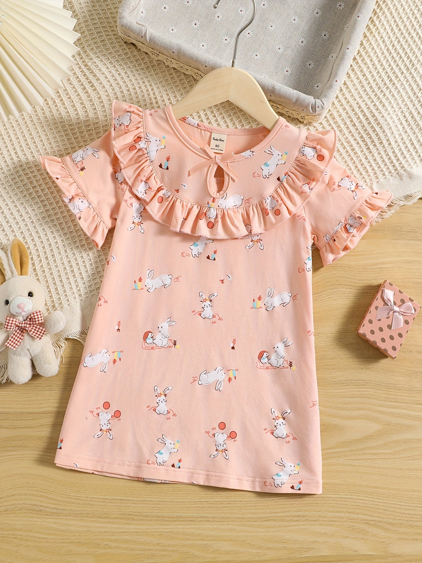 Toddler Girls Rabbit Graphic Casual Dress Kids Summer Clothes