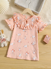 Toddler Girls Rabbit Graphic Casual Dress Kids Summer Clothes