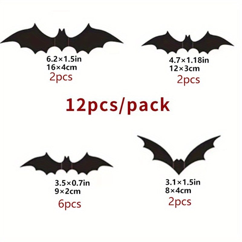 12pcs Halloween Bat Spider 3D Stickers for Party Decoration