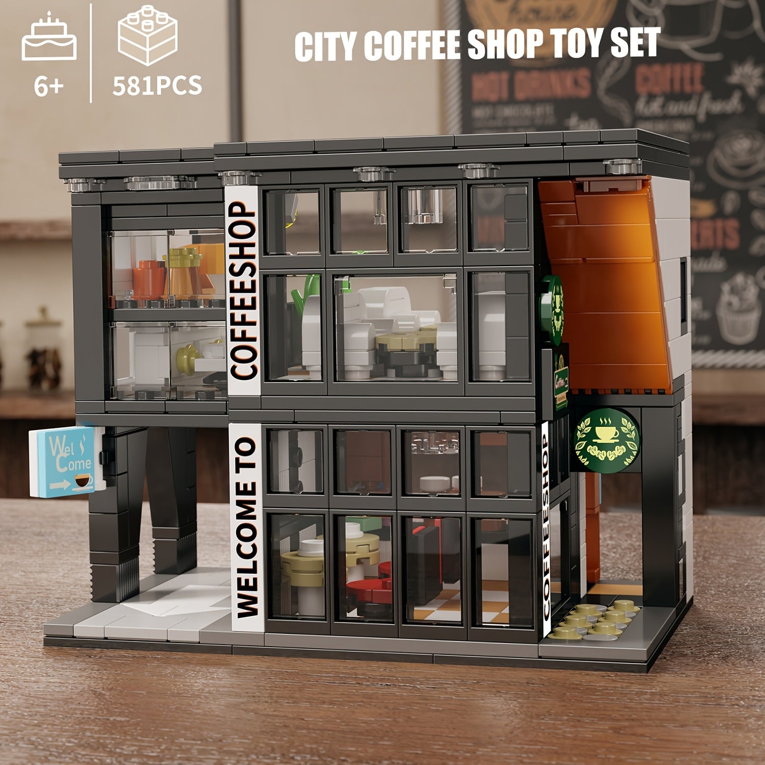 Coffee Shop Model Building Blocks Set with Lights 3D Puzzle City Street Scene