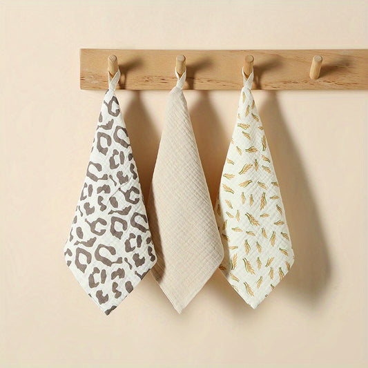 3 Pcs 4-Layer Cotton Gauze Baby Towels Set - Soft Face and Saliva Wipes