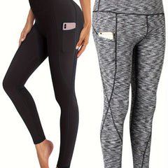 2pcs Tummy Control Yoga Pants High Waist Cropped With Pocket