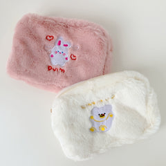 Animal Embroidered Fluffy Makeup Bag Plush Storage Pouch