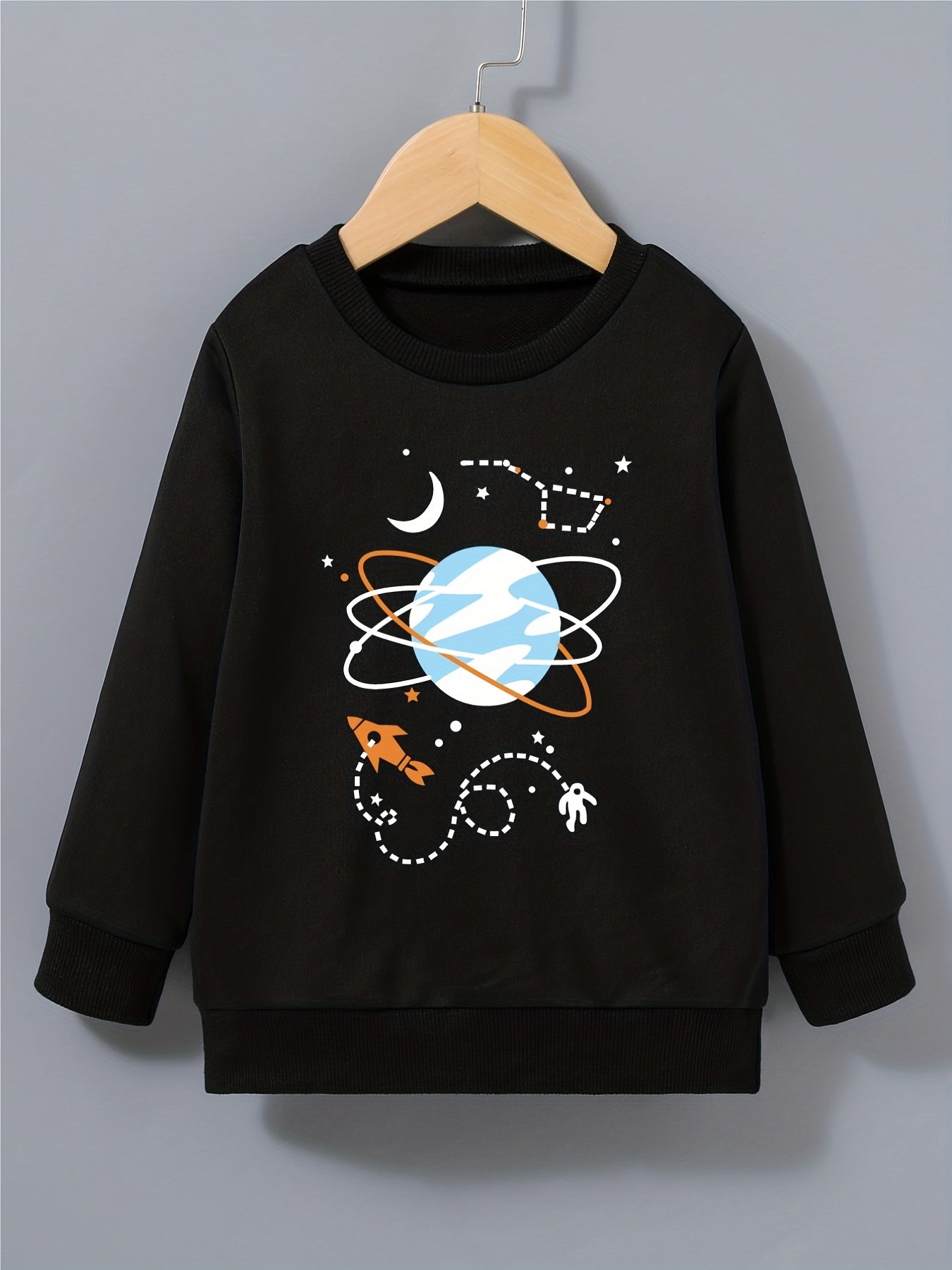 Boy's Astronaut Planets Sweatshirt Pullover Crew Neck Top