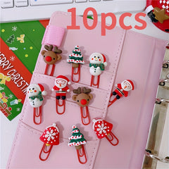 10pcs Christmas Resin Paper Clip Office File Storage Finishing
