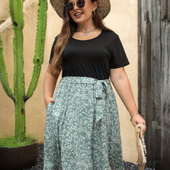Colorblock Ditsy Floral Print Short Sleeve Dress