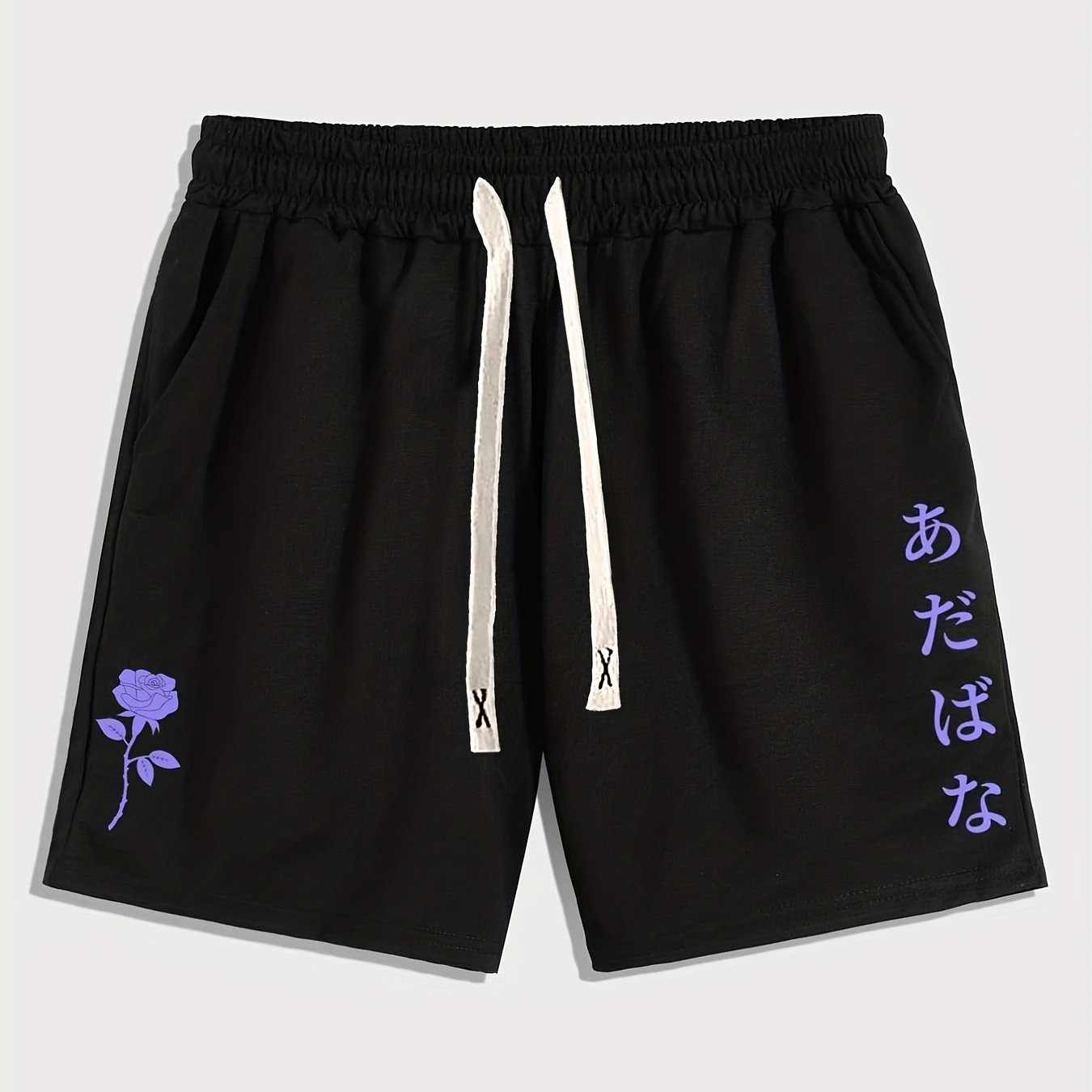 Men's Purple Rose Graphic Drawstring Waist Shorts
