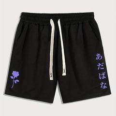 Men's Purple Rose Graphic Drawstring Waist Shorts