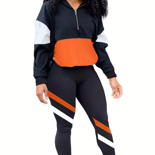 Colorblock Zipper Top & Leggings Set