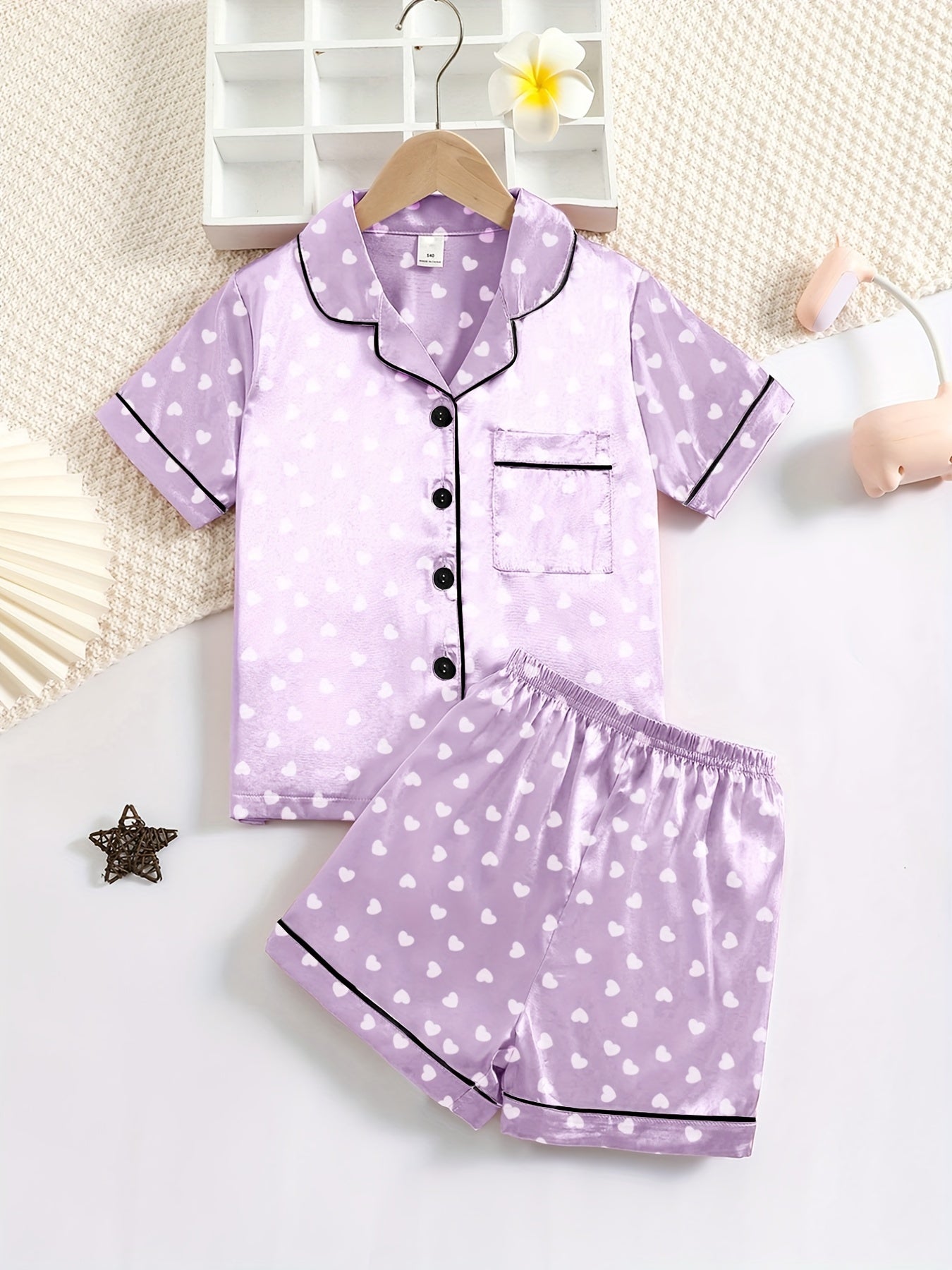 Girls Short Sleeve Satin Pajama Set