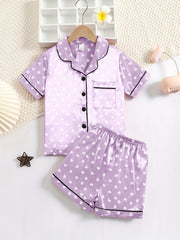 Girls Short Sleeve Satin Pajama Set