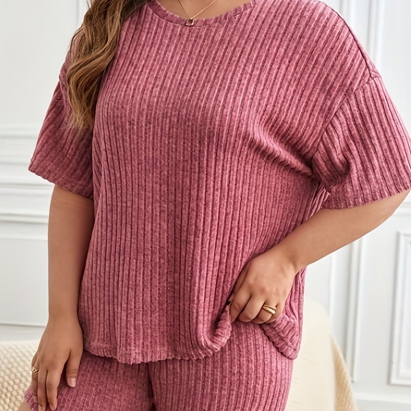 Ribbed Knit Tee & Shorts Pajama Set
