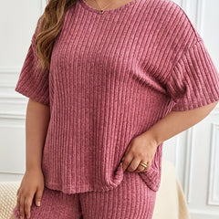 Ribbed Knit Tee & Shorts Pajama Set