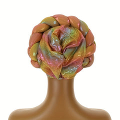 Yellow Laser Turban Cap Big Braided Pre-tied Elastic Head Wrap