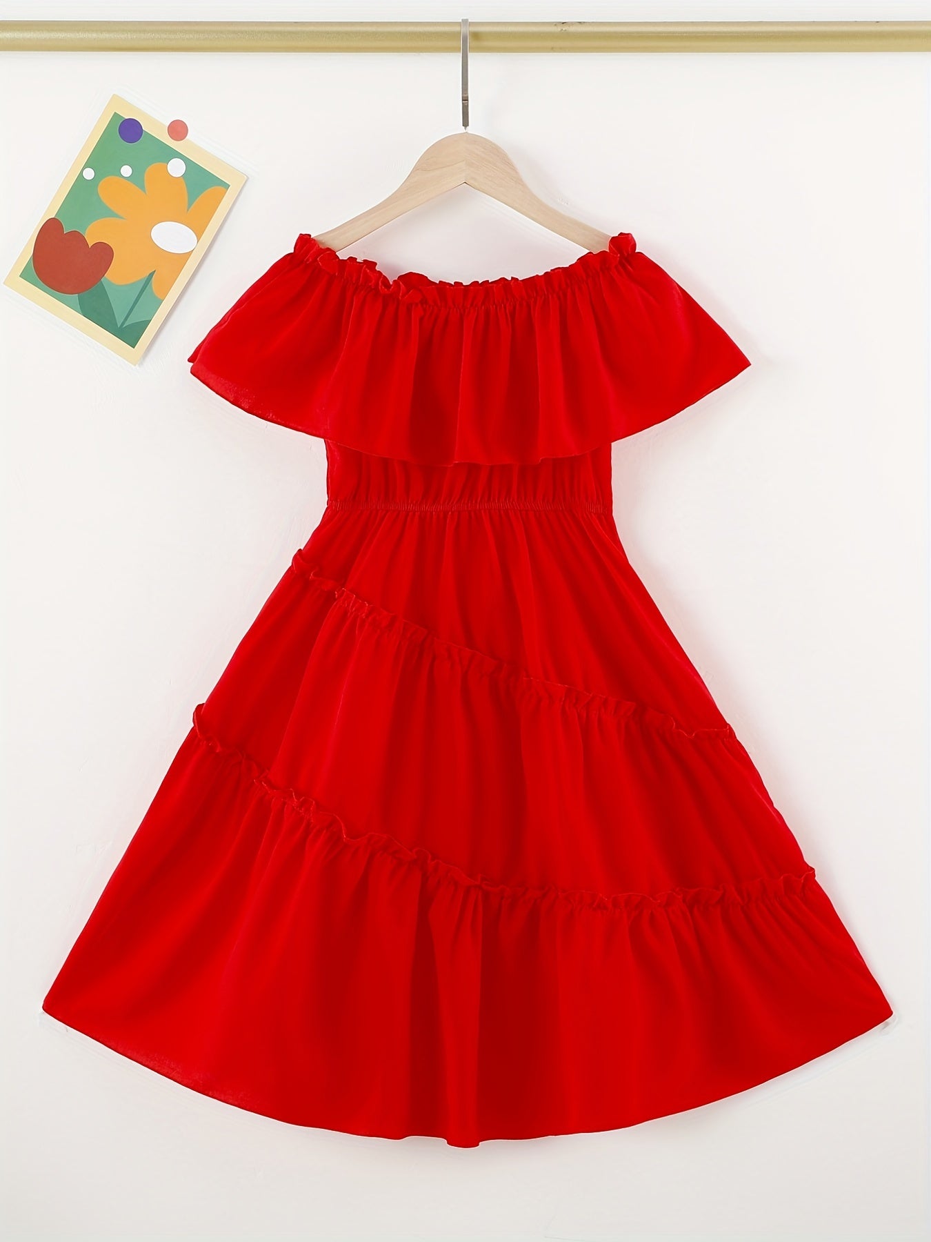 Girls Off Shoulder Ruffle Trim Princess Dress For Party