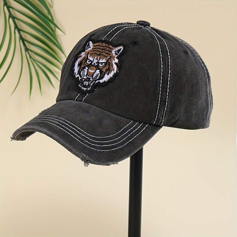 Tiger Embroidery Vintage Distressed Baseball Cap
