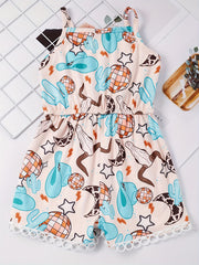Toddler Girls Western Cowboy Cactus Cami Romper Jumpsuit