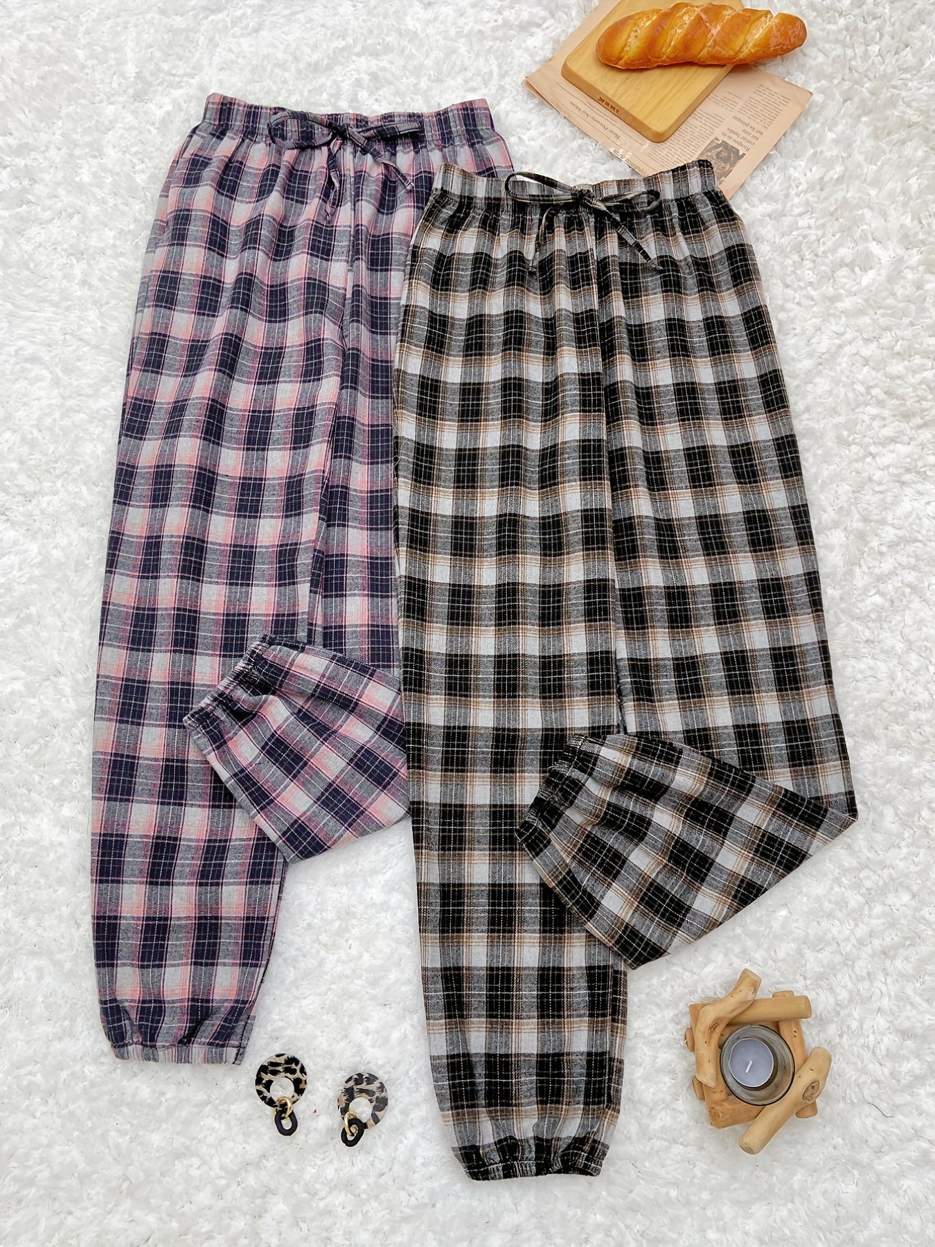 Colorblock Plaid Sleep Bottoms Women's Sleepwear